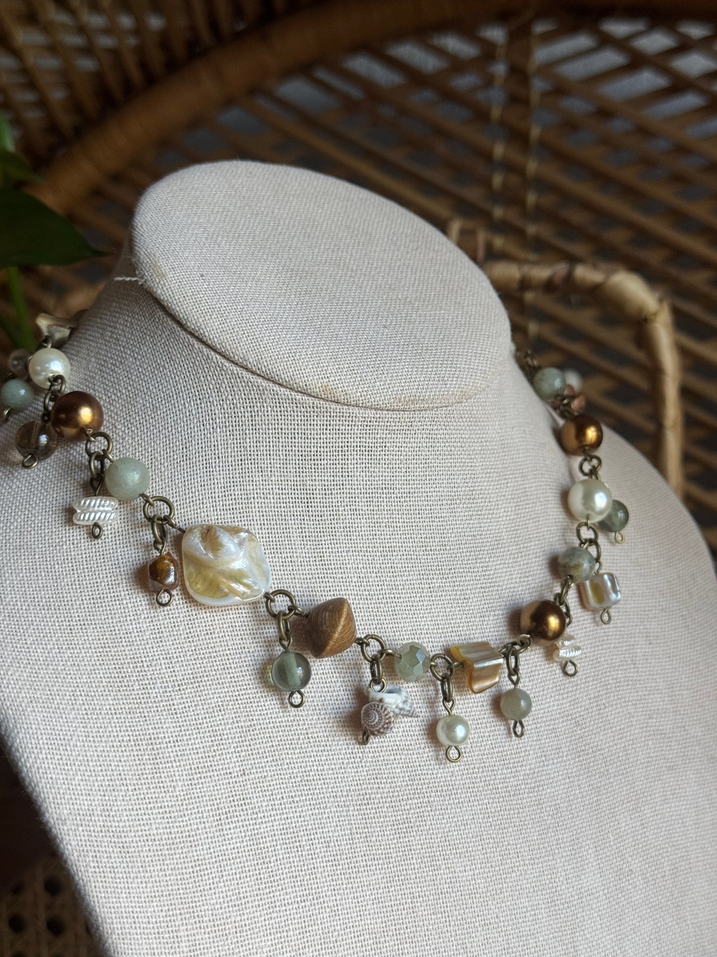 bronze goddess clutter necklace