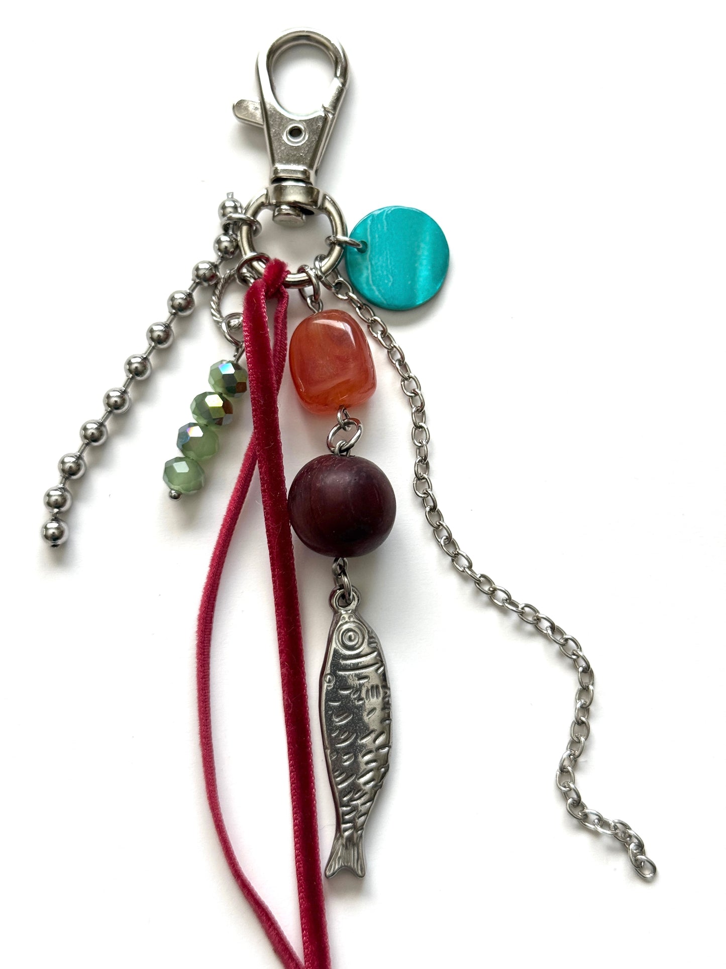 fish talisman keychain- dark red