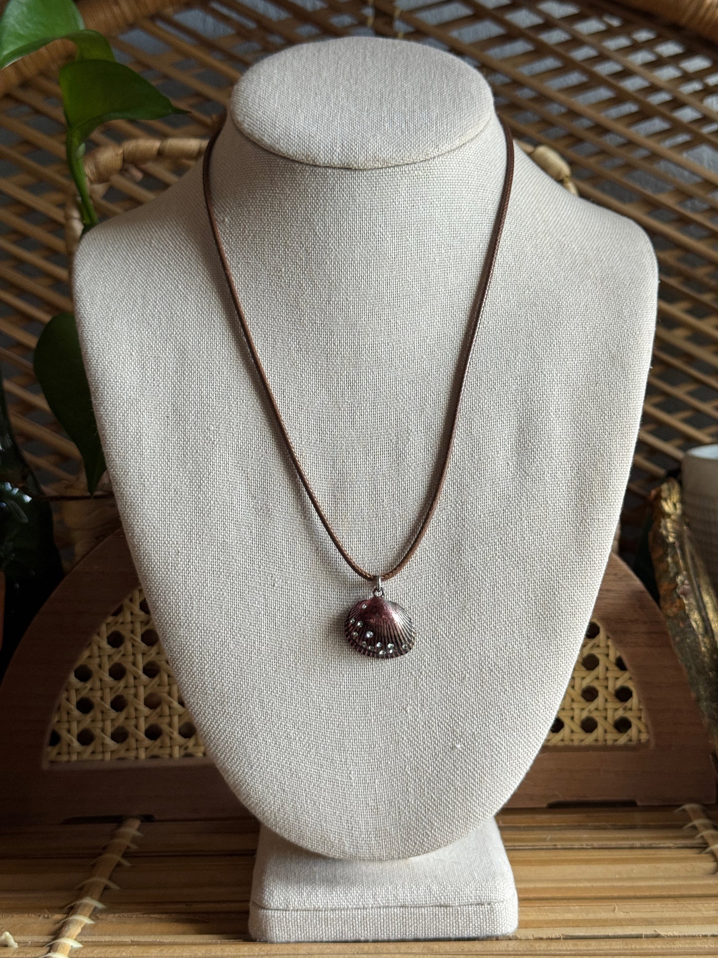 small pink shell cord necklace
