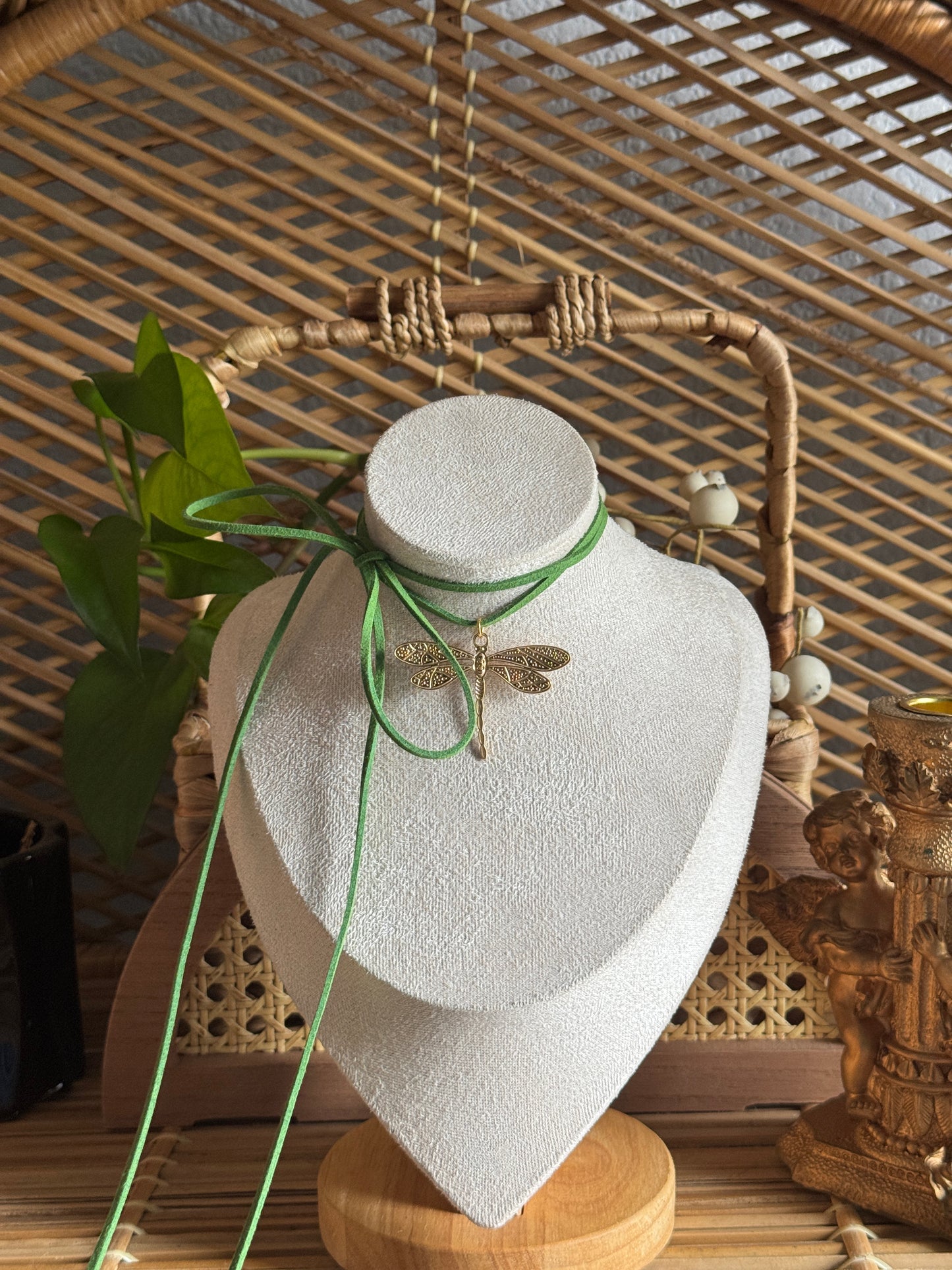 dragonfly suede cord necklace