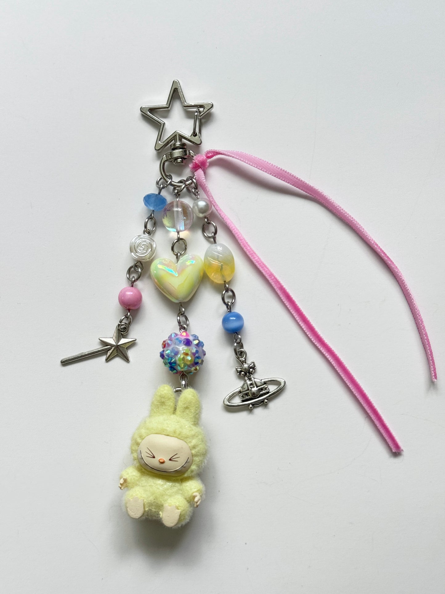 pastel yellow labubu keychain