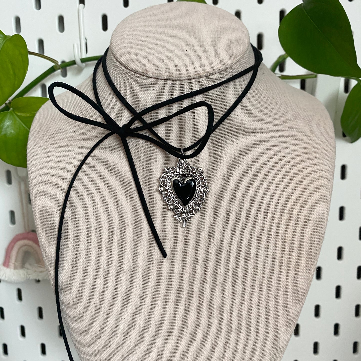 sacred heart suede cord necklace