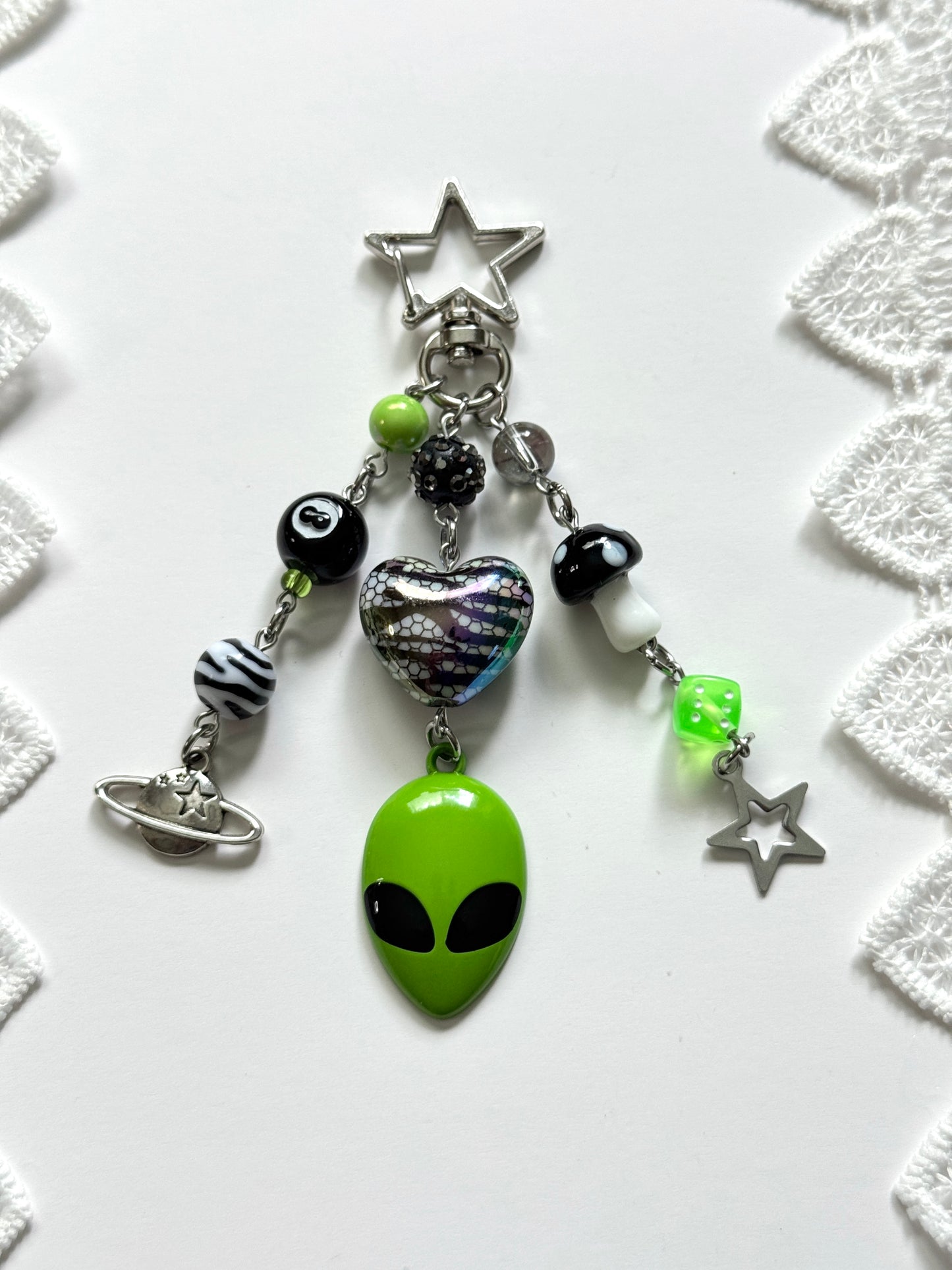 green alien keychain