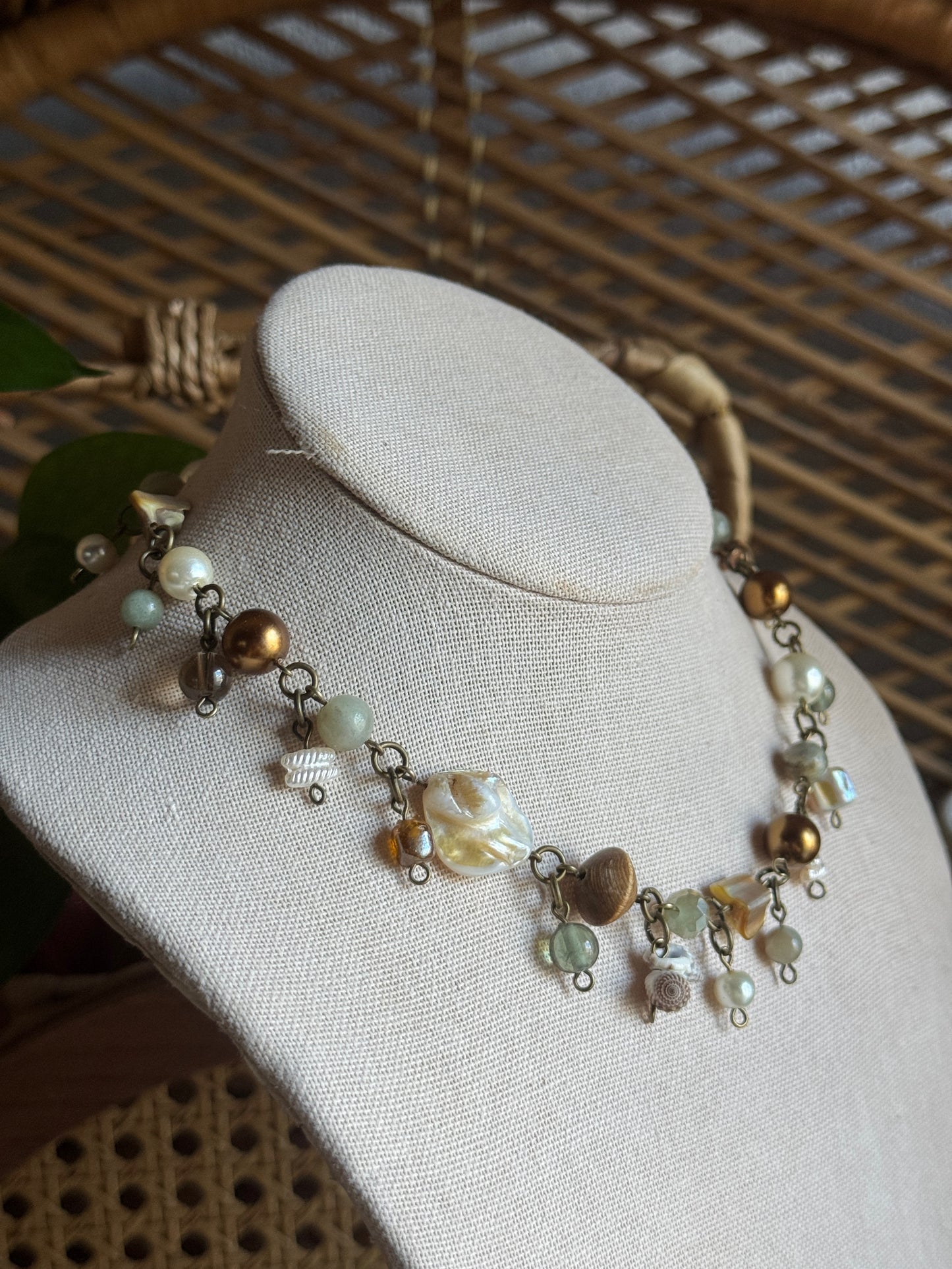 bronze goddess clutter necklace