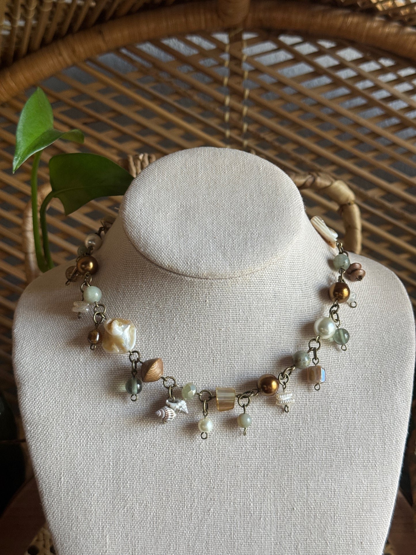 bronze goddess clutter necklace