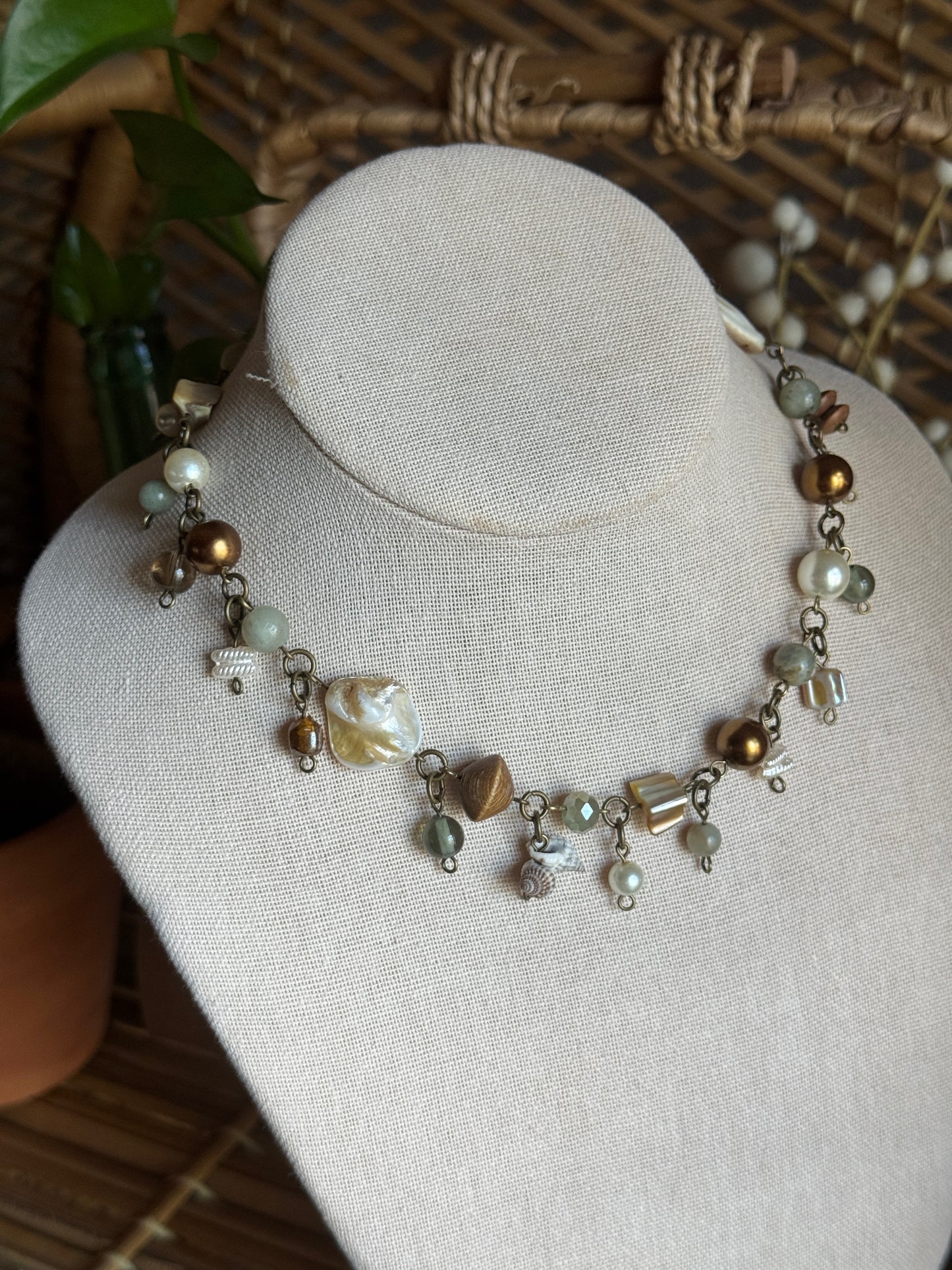 bronze goddess clutter necklace