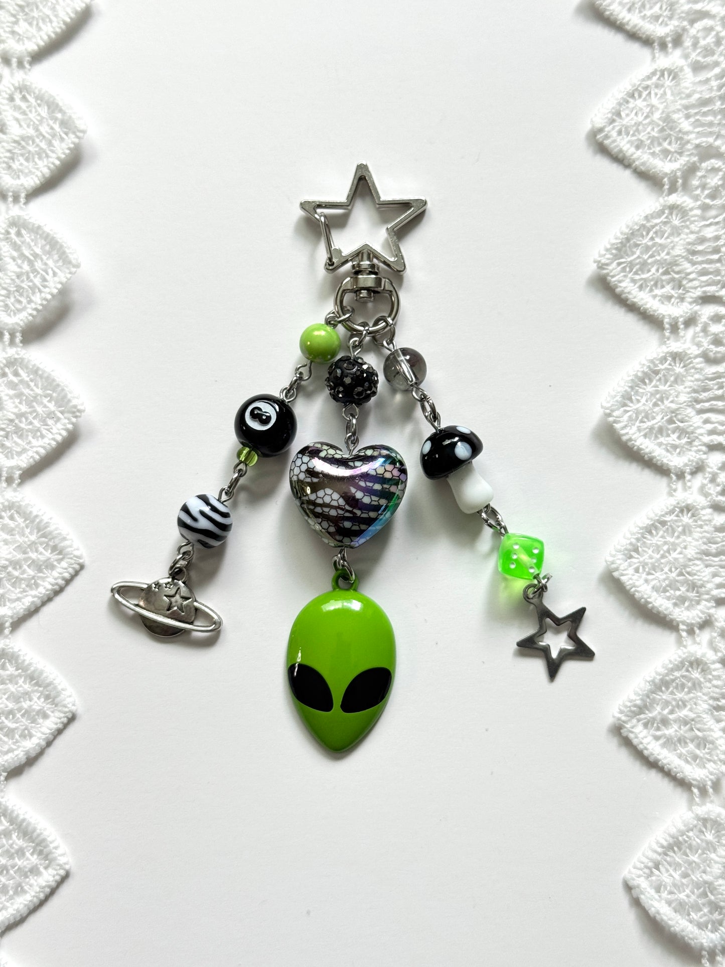 green alien keychain