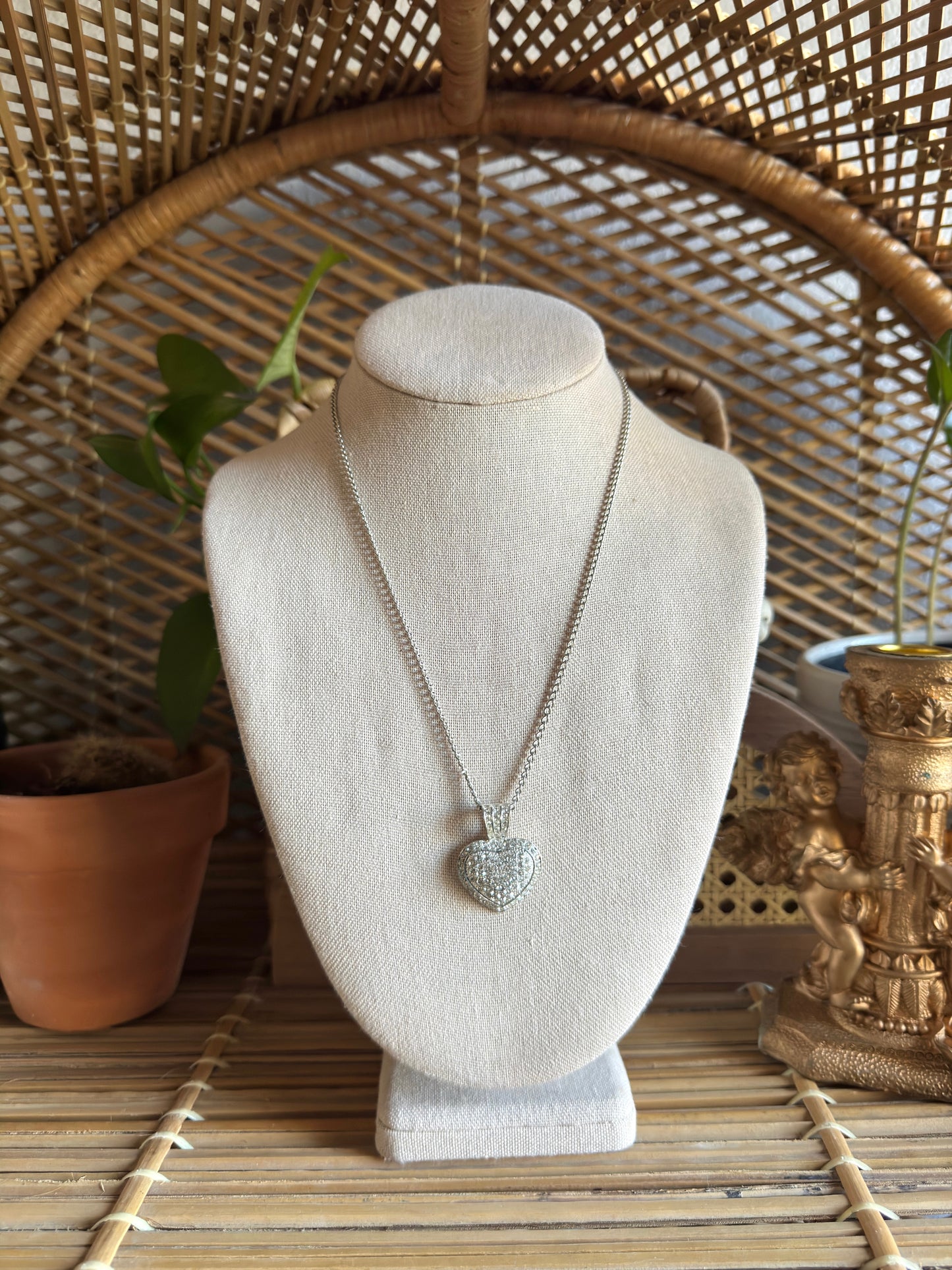 silver rhinestone heart necklace