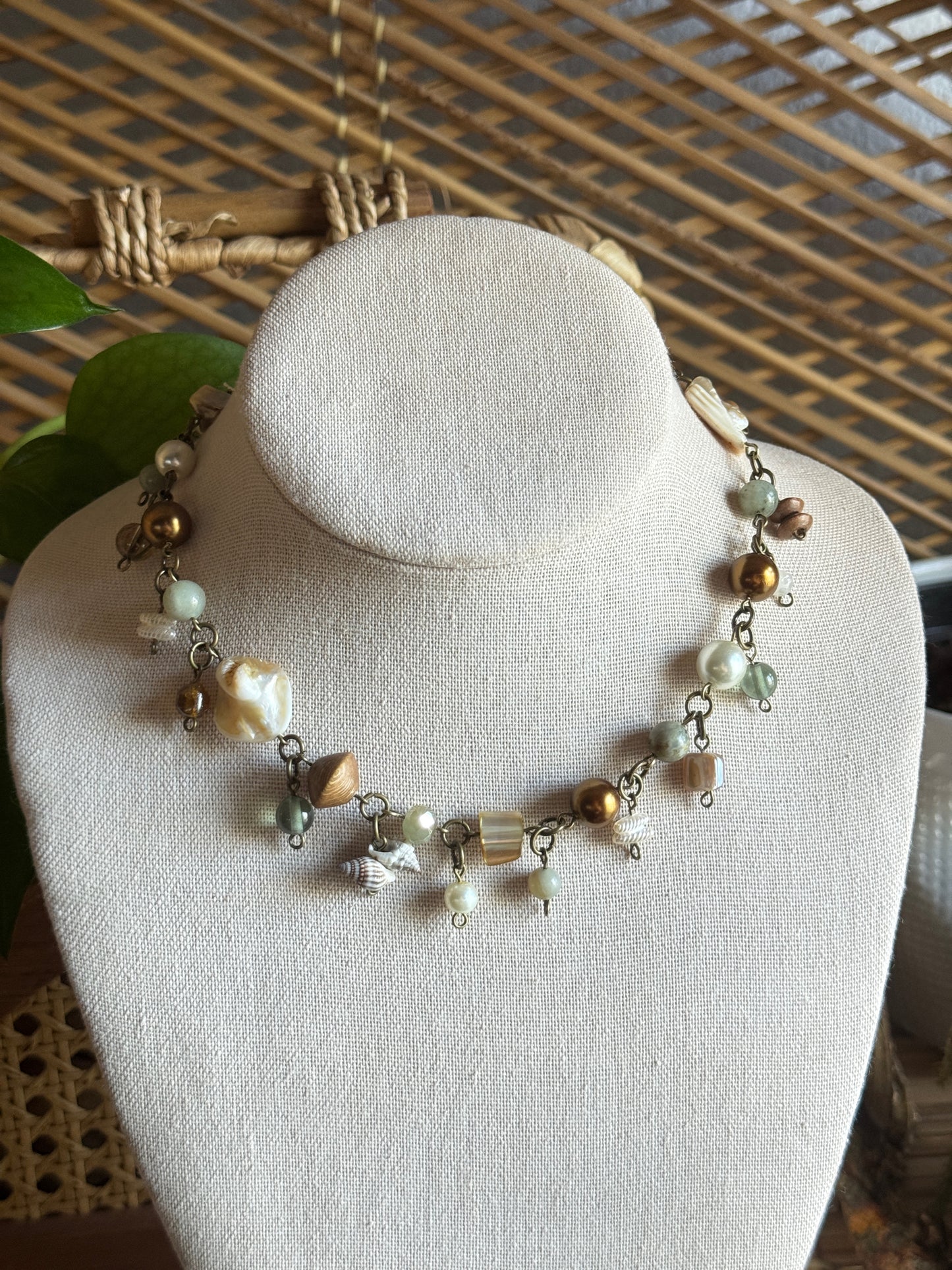 bronze goddess clutter necklace
