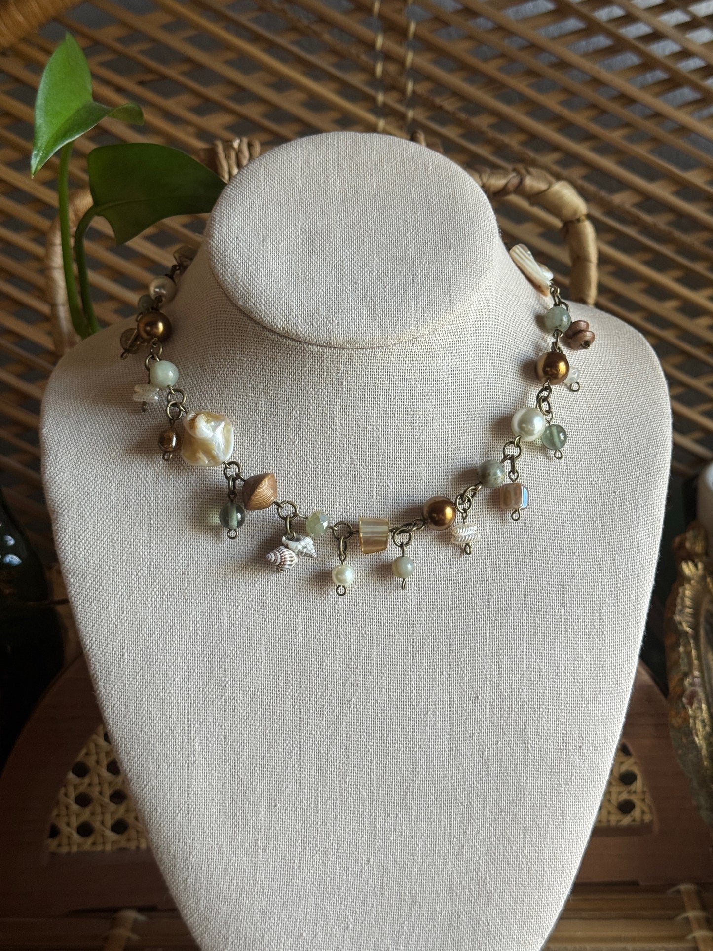 bronze goddess clutter necklace