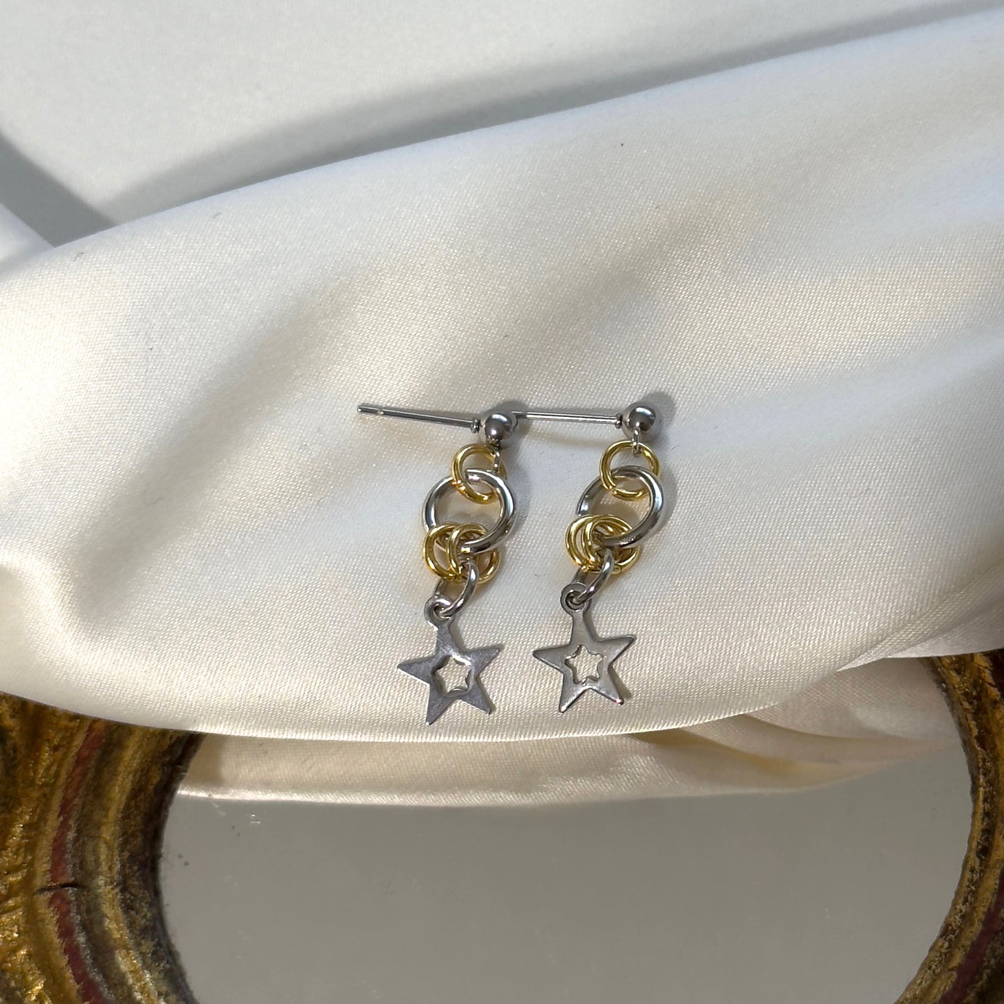 industrial silver star earrings