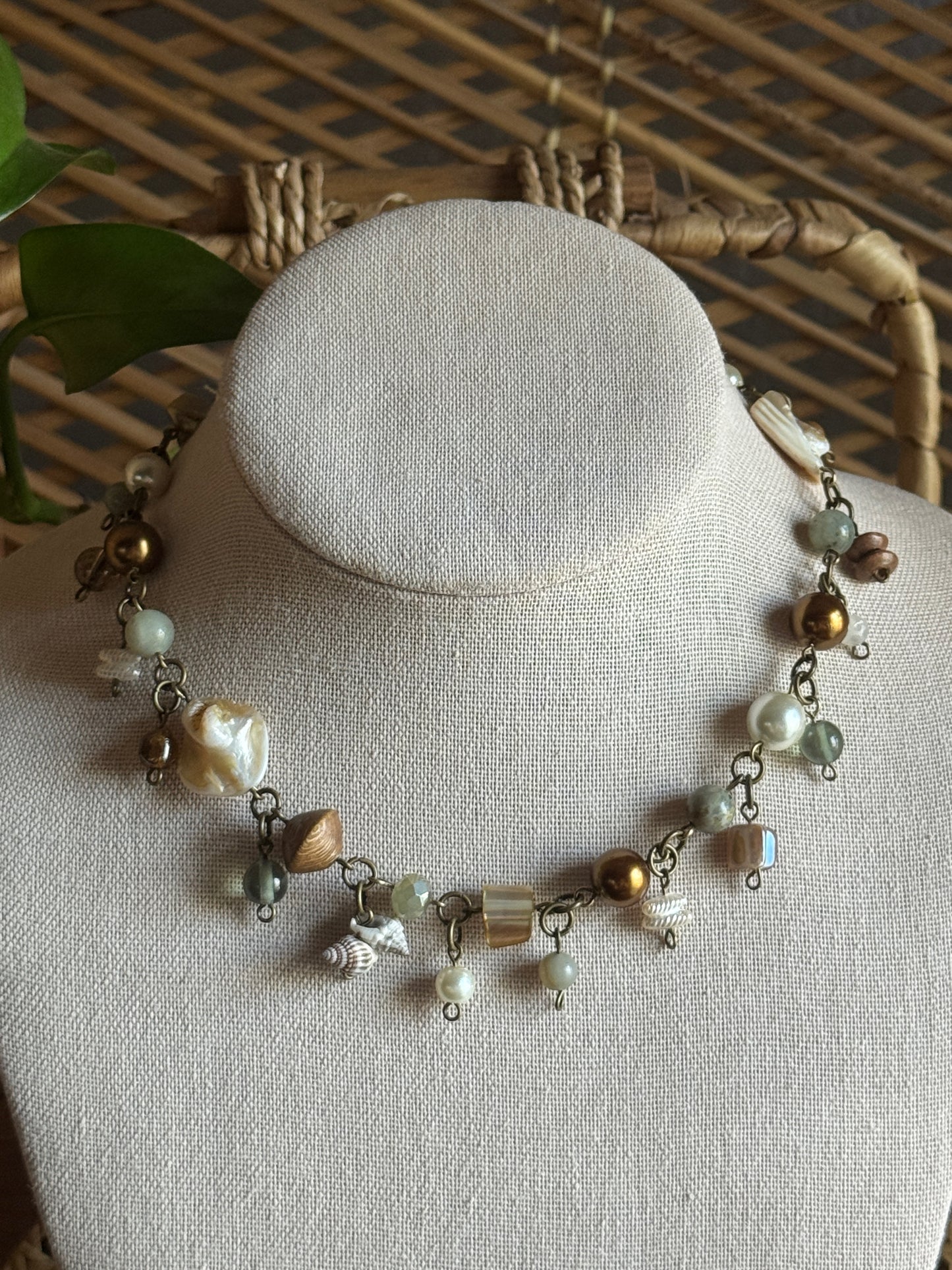 bronze goddess clutter necklace