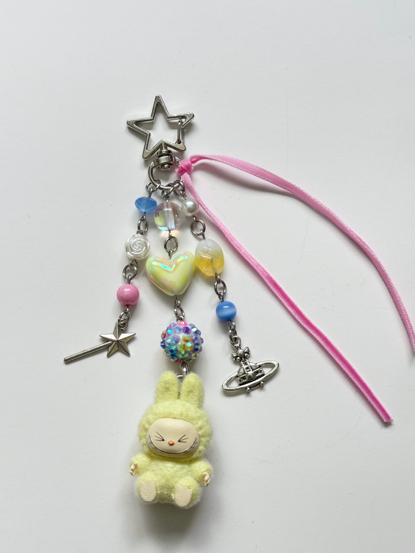 pastel yellow labubu keychain