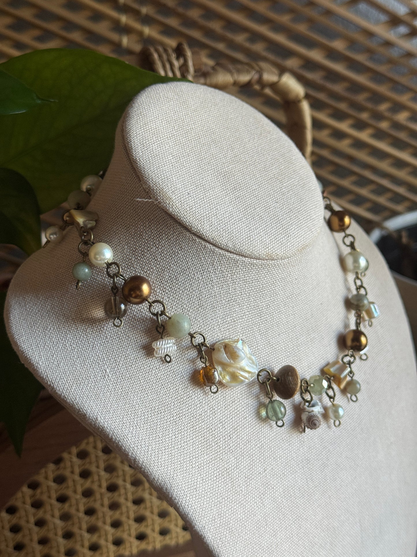 bronze goddess clutter necklace