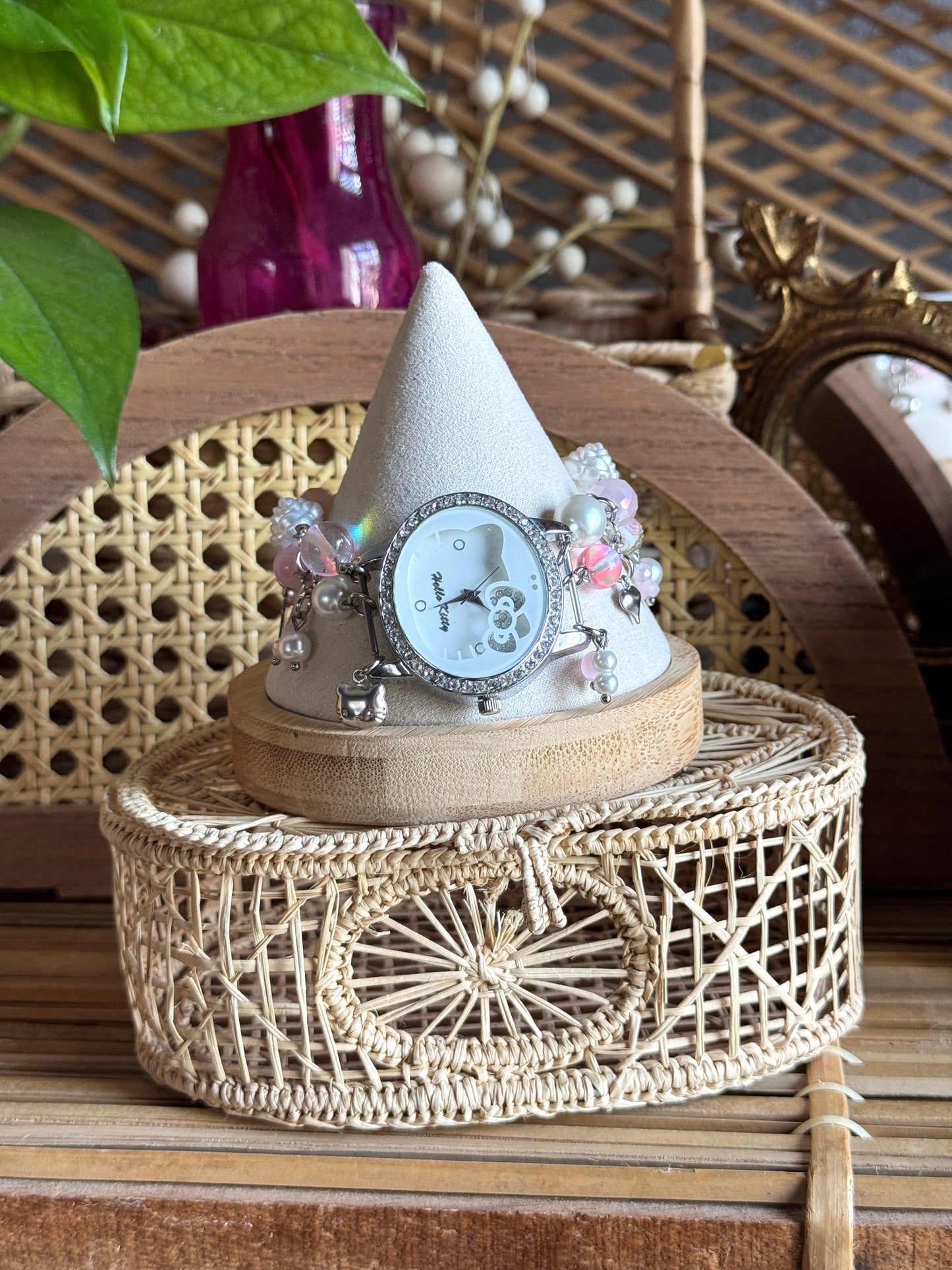 coquette kitty watch charm bracelet