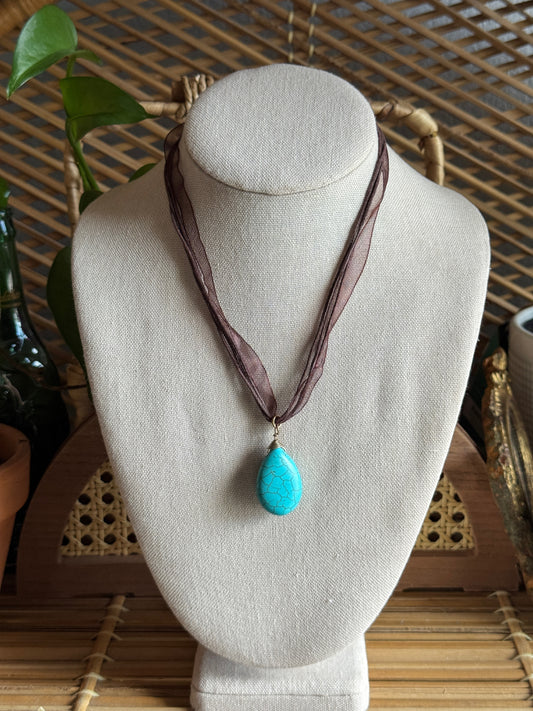 turquoise teardrop ribbon necklacee