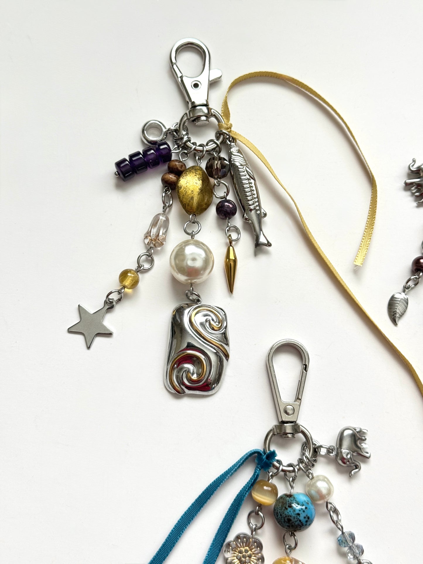 mixed metal talisman keychain- purple & gold