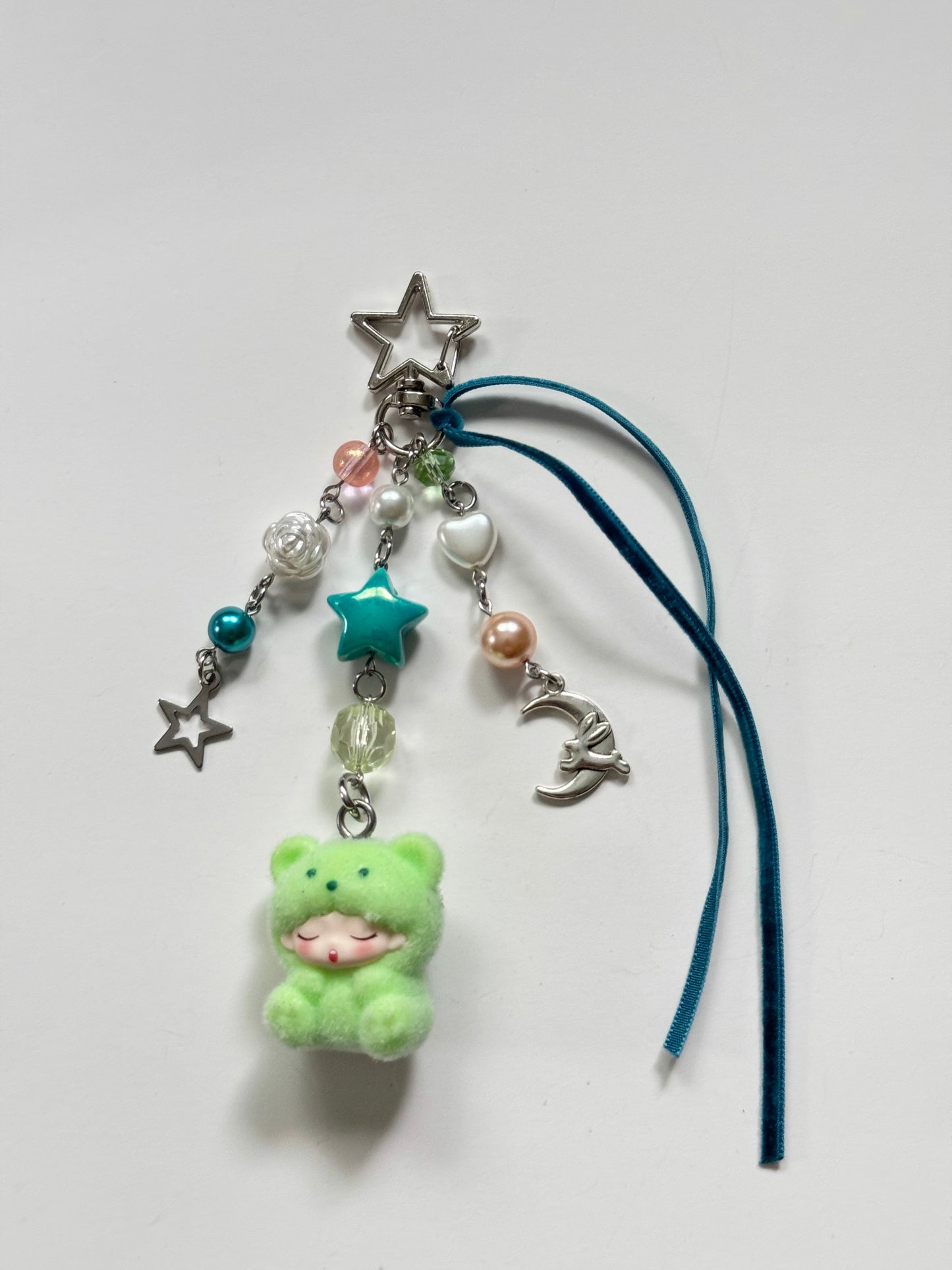green sleepy bear keychain