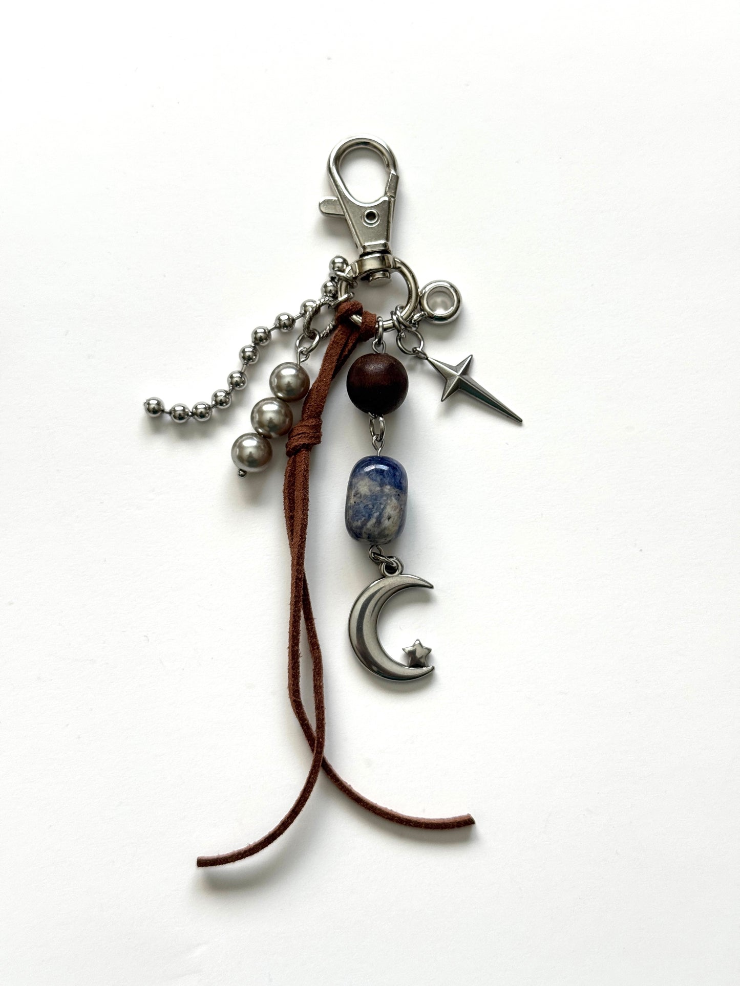 moon talisman keychain- brown & sodalite