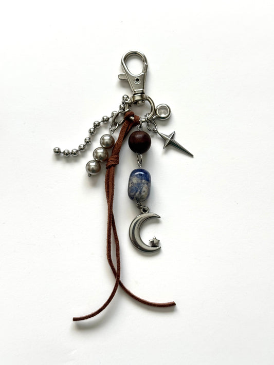 moon talisman keychain- brown & sodalite