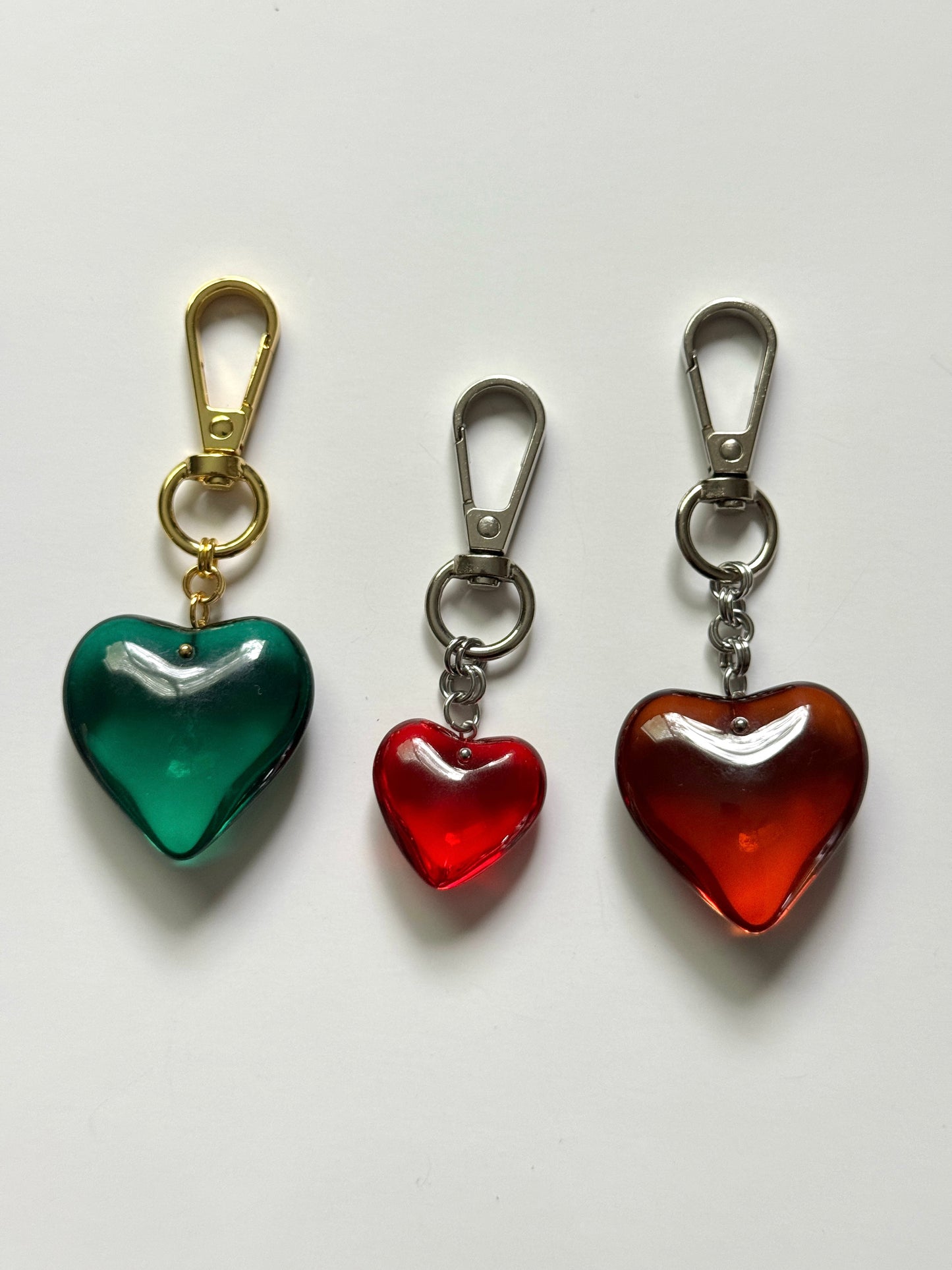 glass heart bag charms