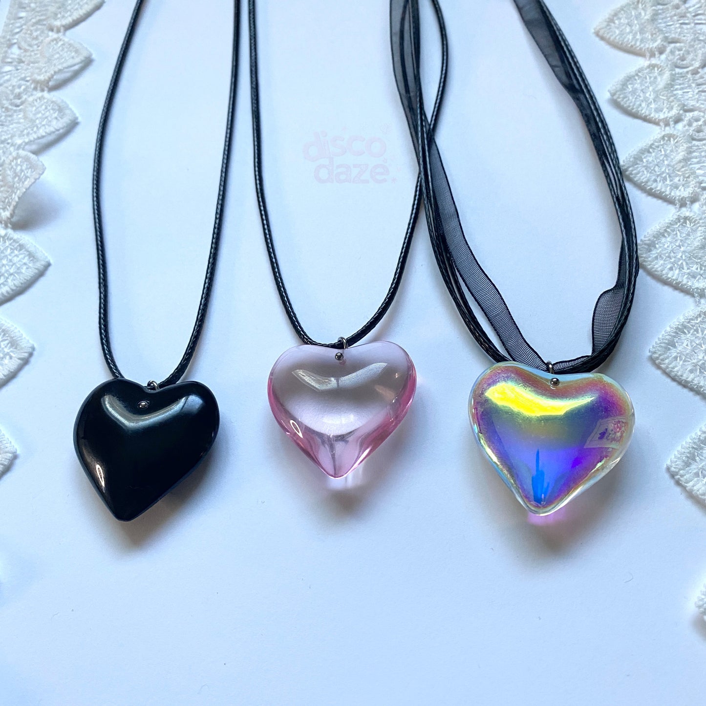 large iridescent glass heart necklace