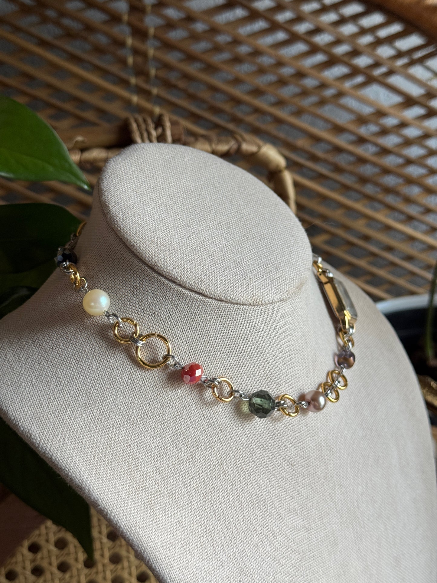 mixed metal garden watch necklace