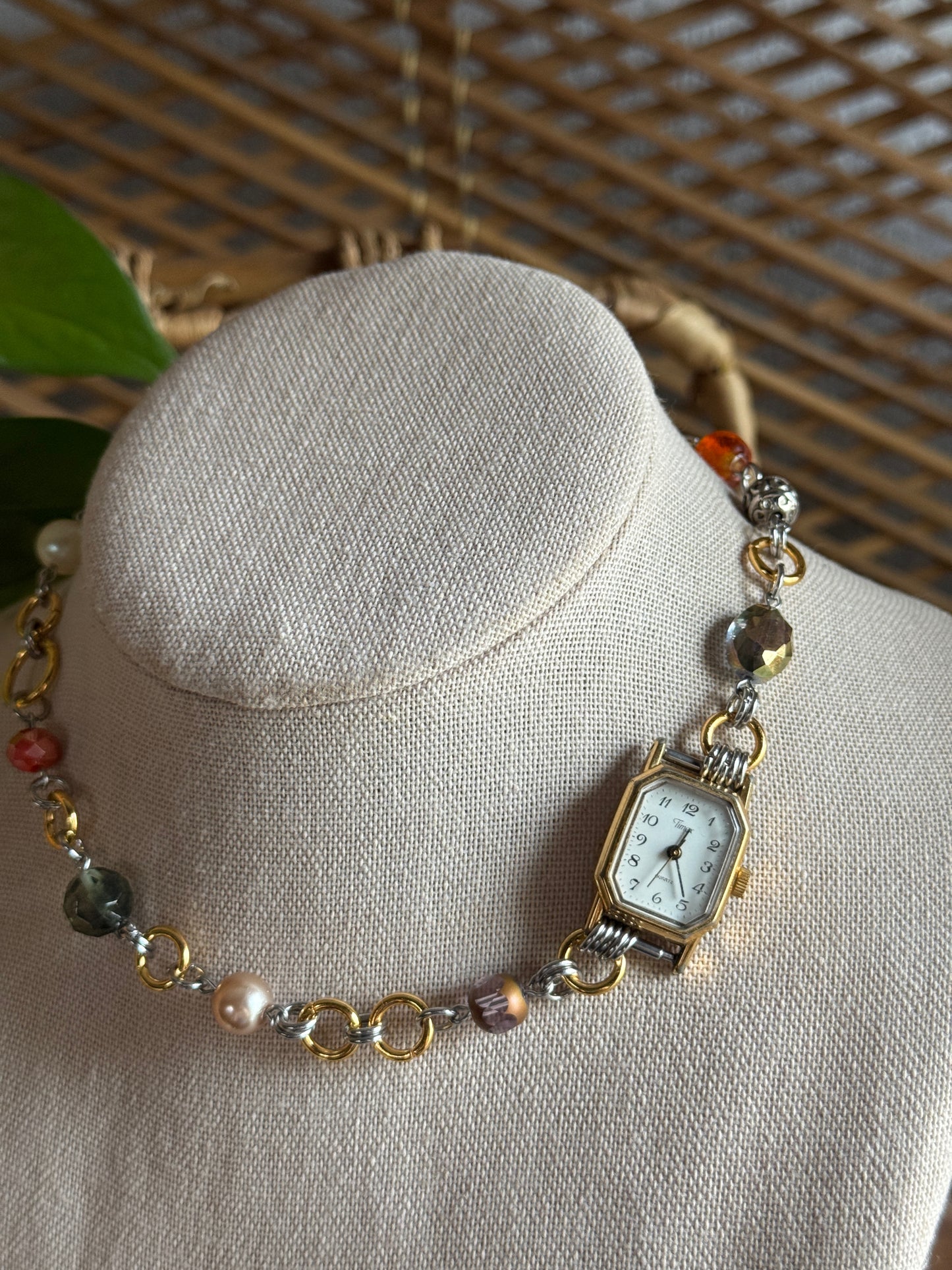 mixed metal garden watch necklace