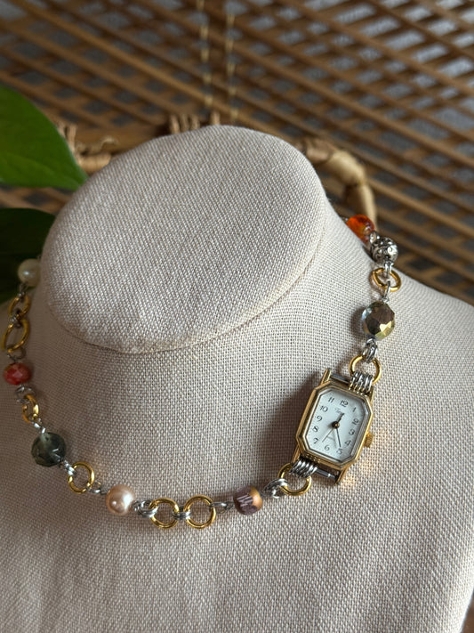 mixed metal garden watch necklace