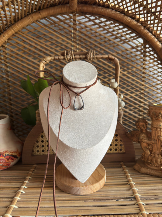stainless steel pendant knot brown suede necklace