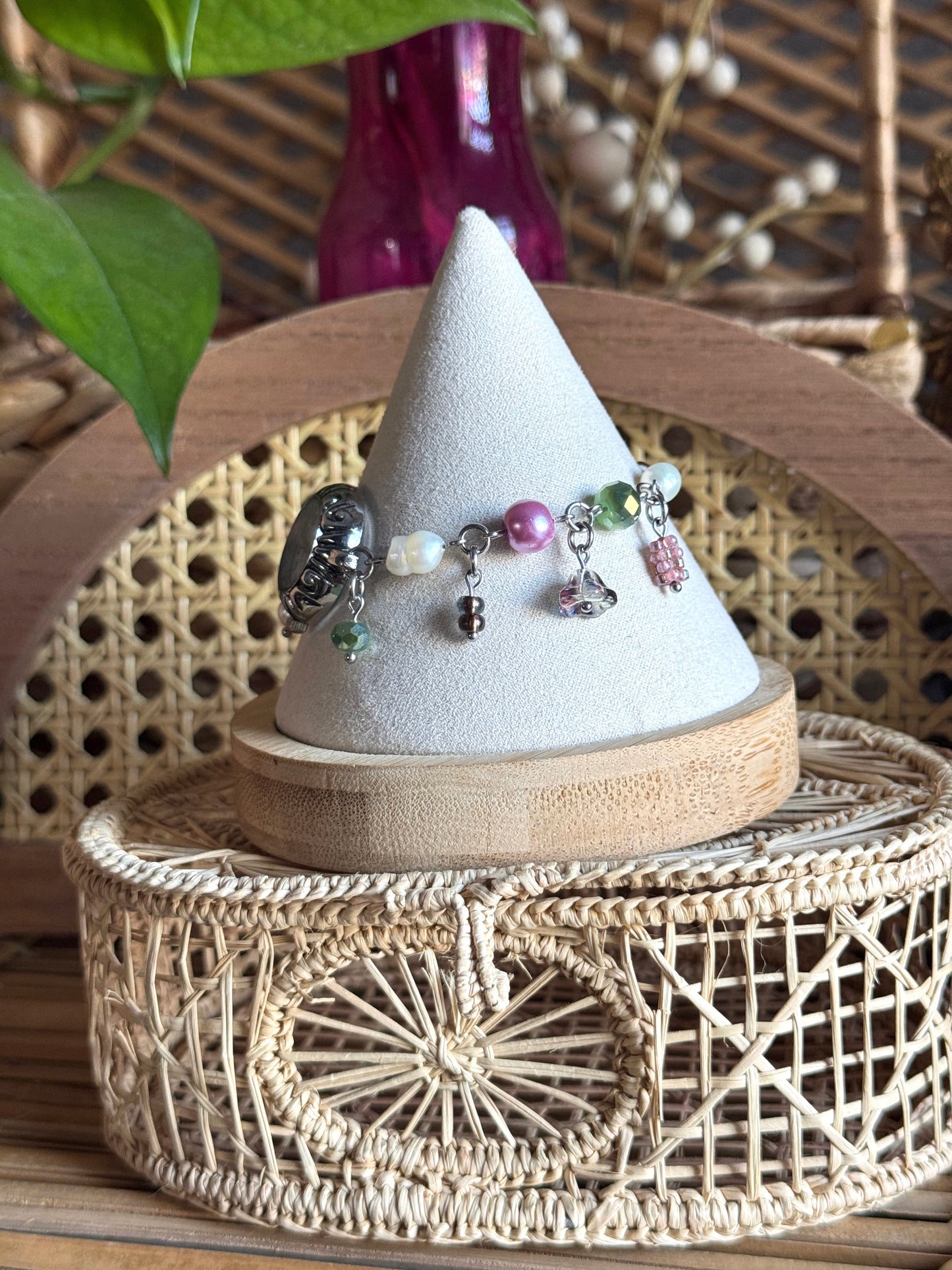 botanical blush watch charm bracelet