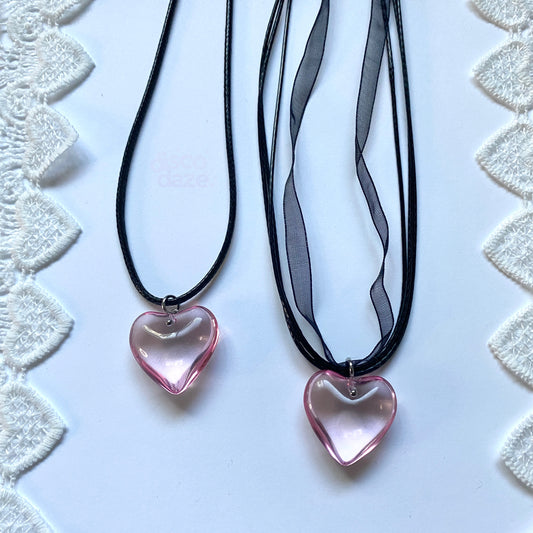 small pink glass heart necklaces