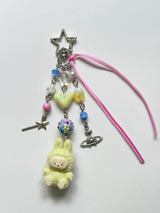 pastel yellow labubu keychain