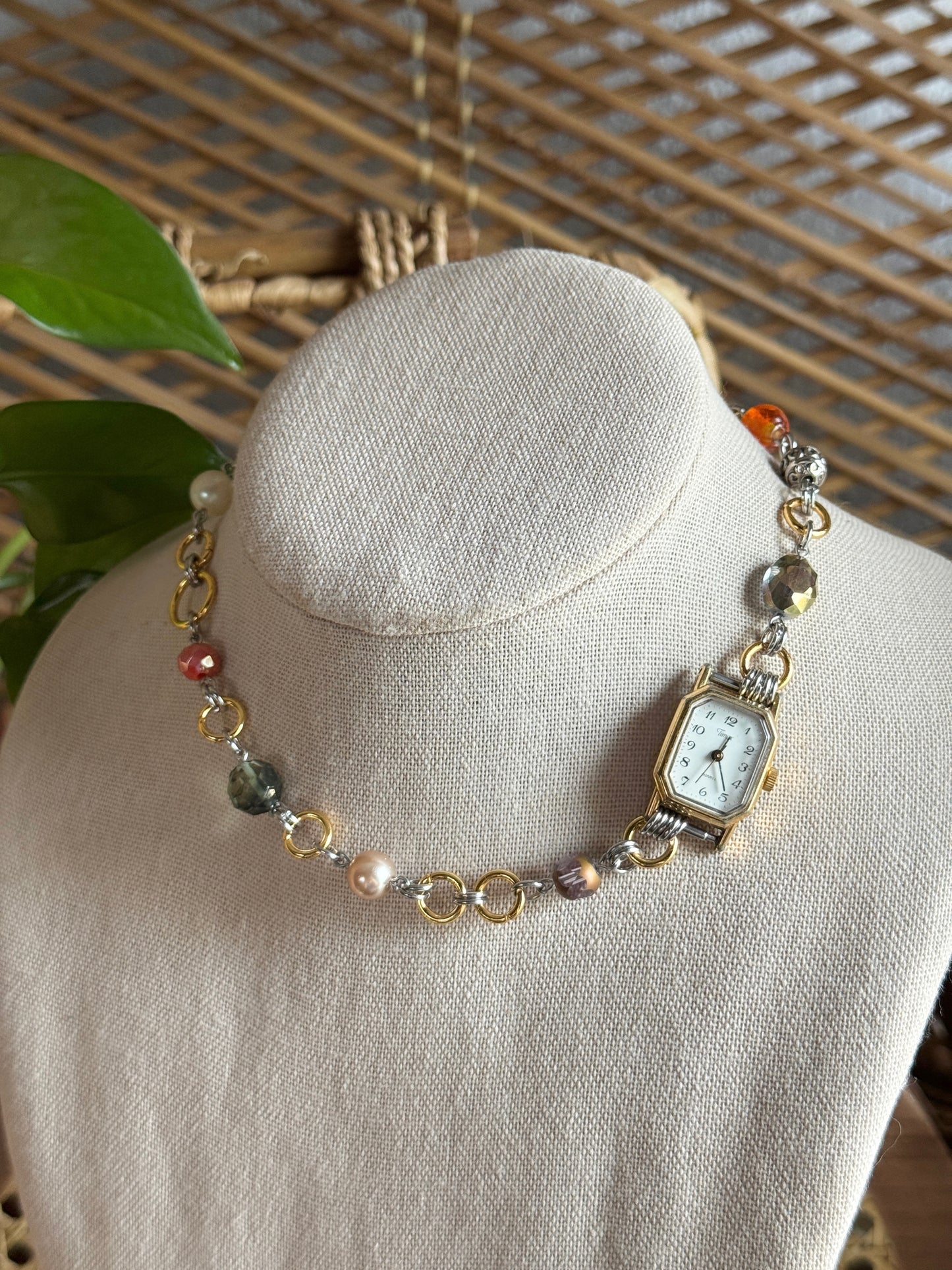 mixed metal garden watch necklace