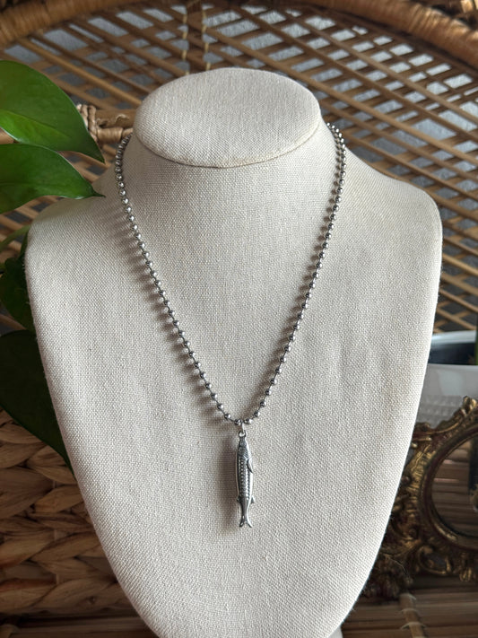 fish stainless steel ball chain necklace