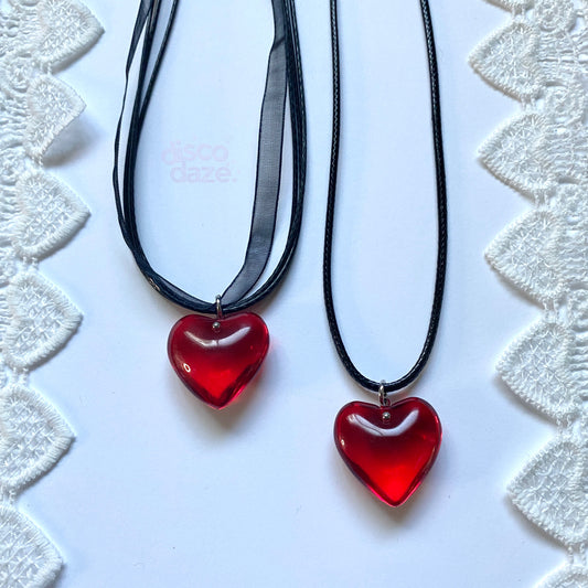 small red glass heart necklaces