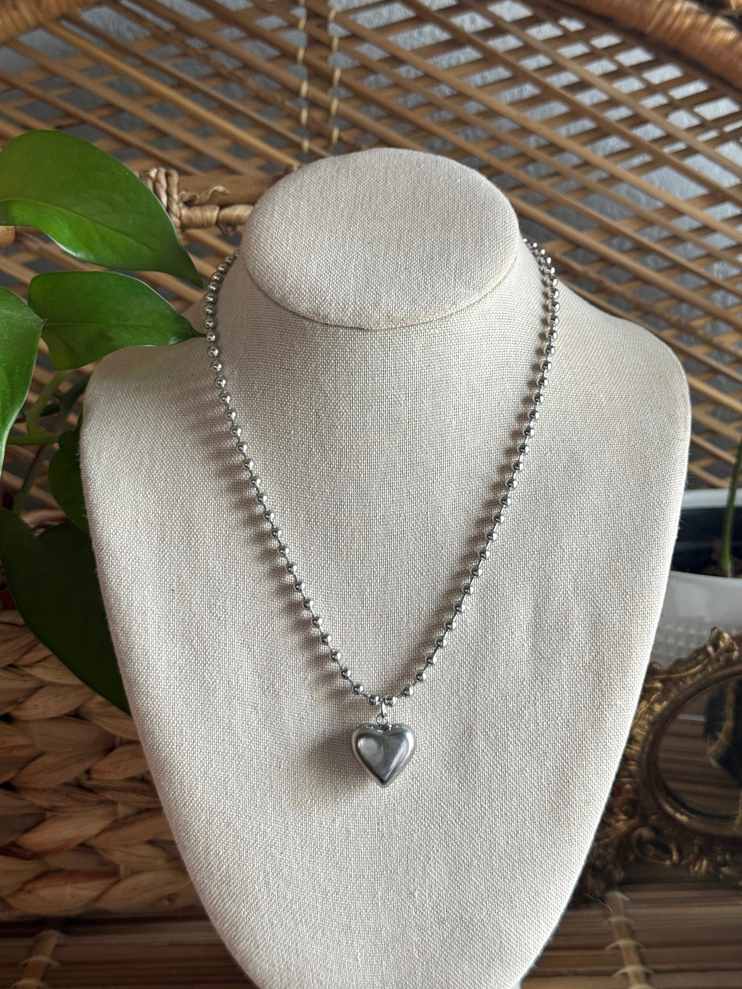small heart stainless steel ball chain necklace