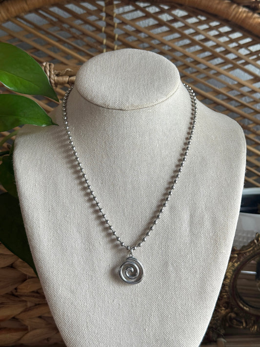 swirl stainless steel ball chain necklace