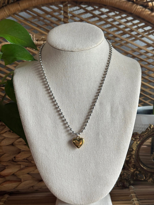 small gold heart stainless steel ball chain necklace