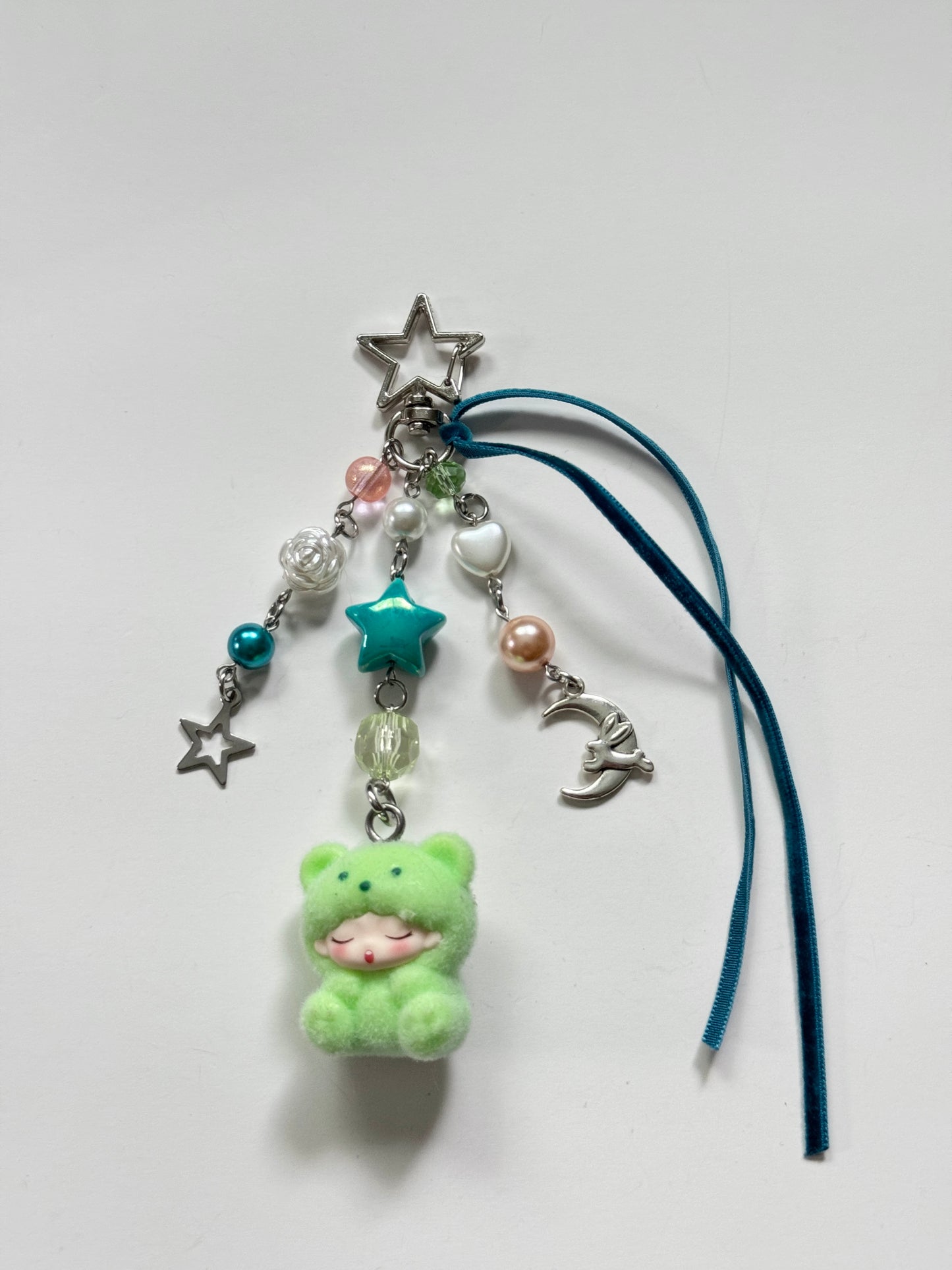 green sleepy bear keychain