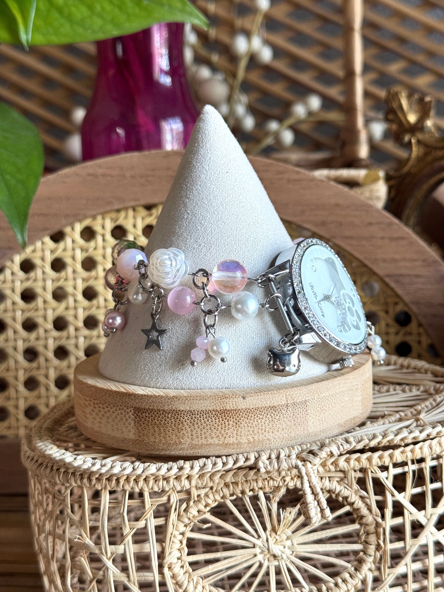 coquette kitty watch charm bracelet