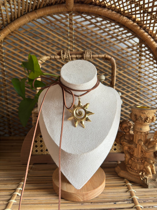 gold sun suede cord necklace