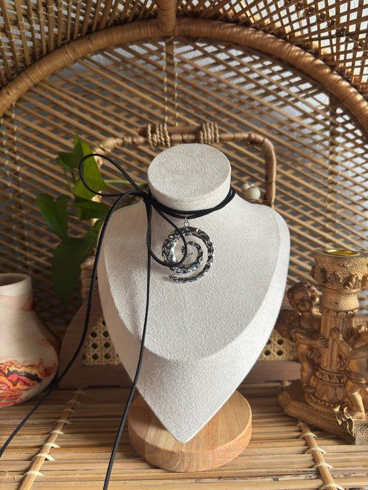 swirl black suede cord necklace