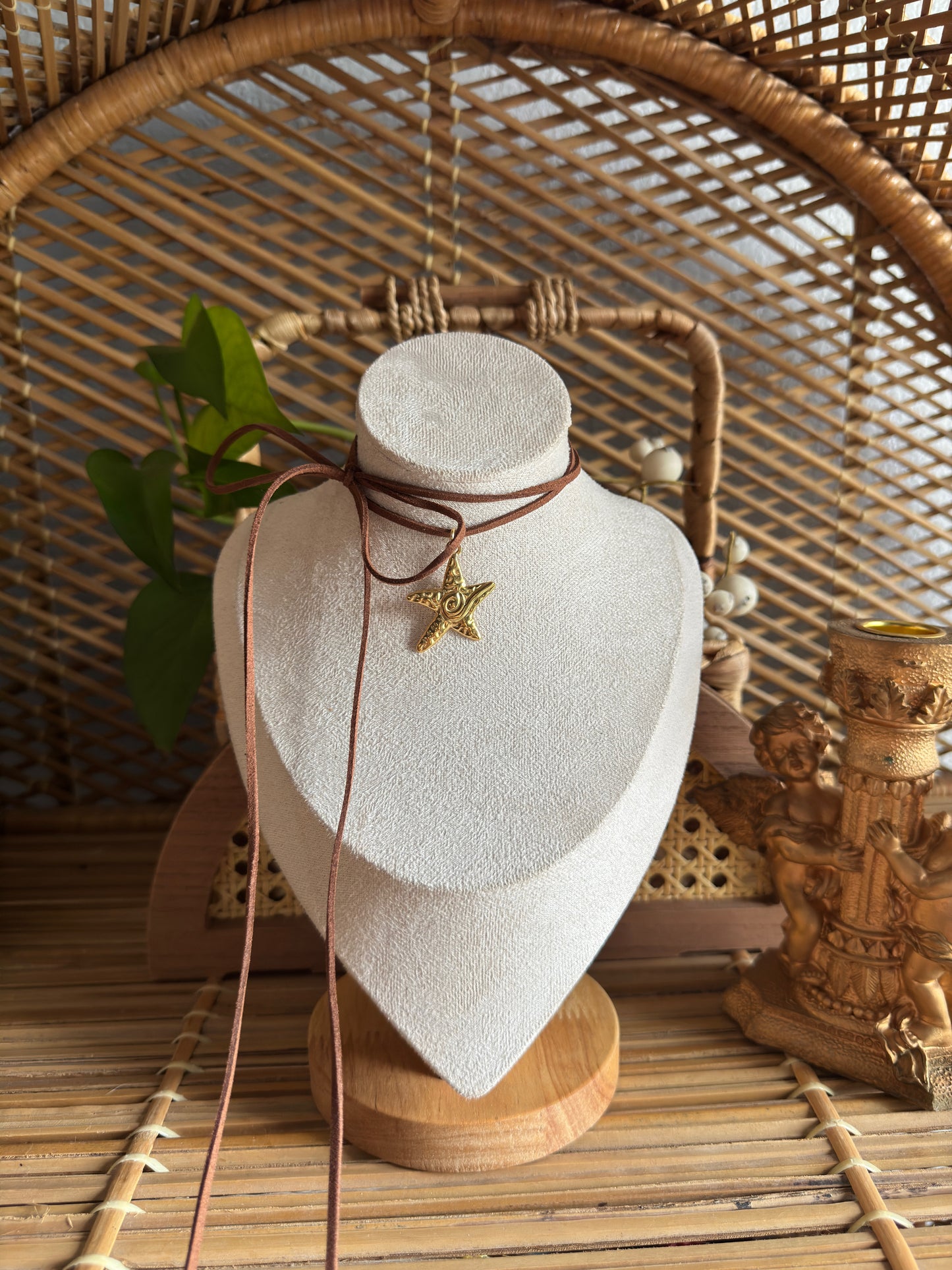 star swirl moon suede cord necklace