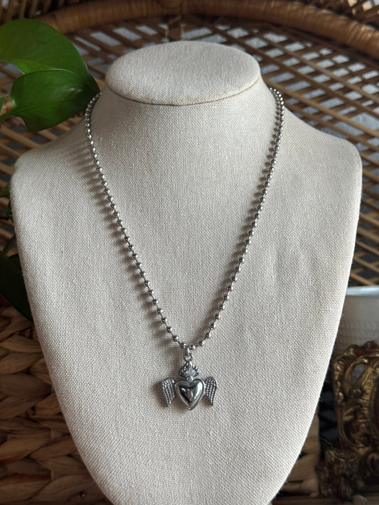 small flaming heart stainless steel ball chain necklace