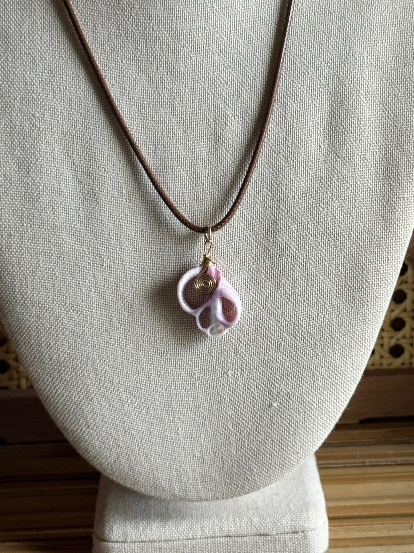 purple shell cord necklace