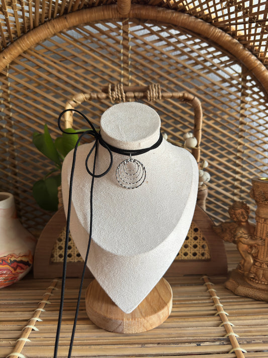 stainless steel textured swirl black suede necklace