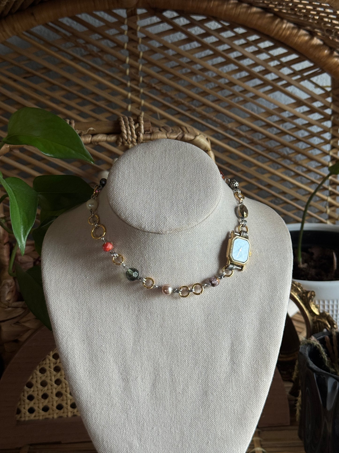 mixed metal garden watch necklace
