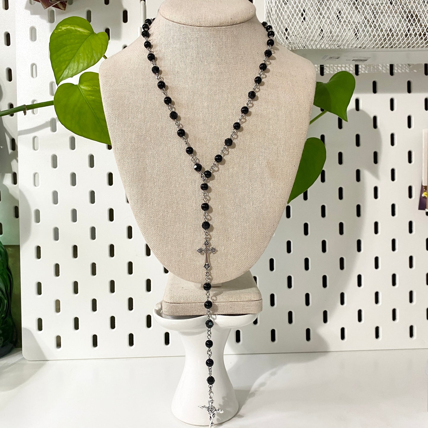 small holy trinity - in black rosary necklace