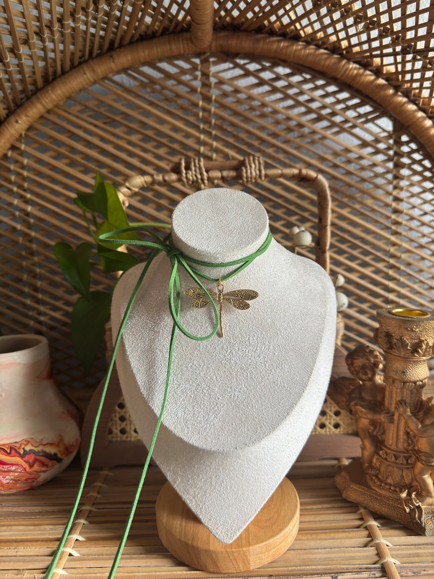 dragonfly suede cord necklace